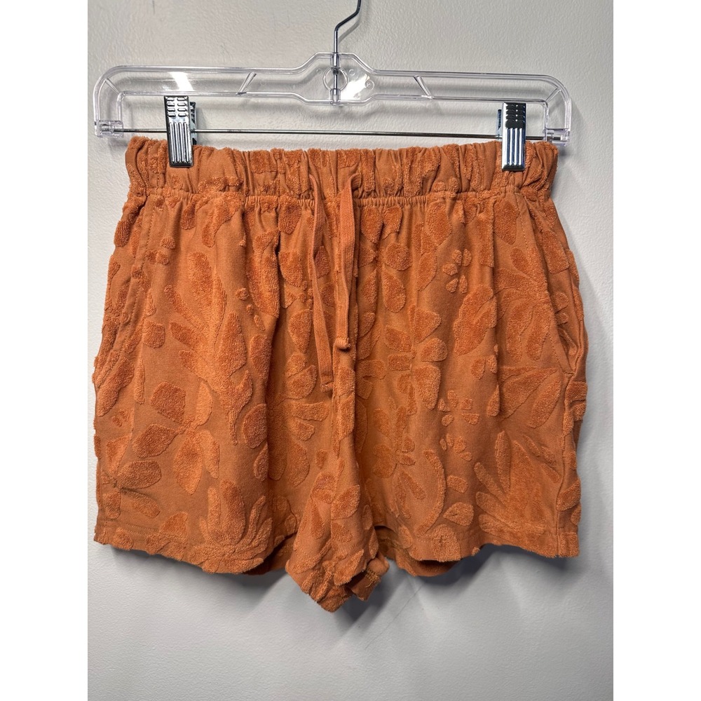 Billabong Women Rust Orange Floral Jacquard Terry Cloth Beach Shorts Small